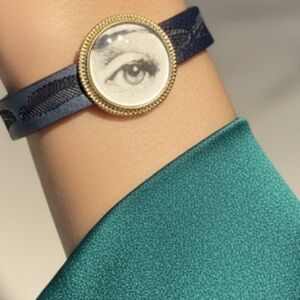Fornasetti inspired Blue evil eye bracelet leather